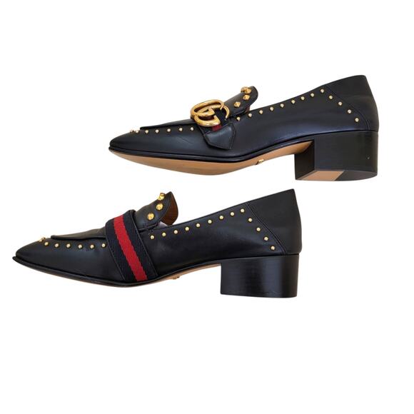 Gucci Peyton Studded Loafers 423560 Black Leather GG Web IT 37 US 7 - Picture 6 of 12
